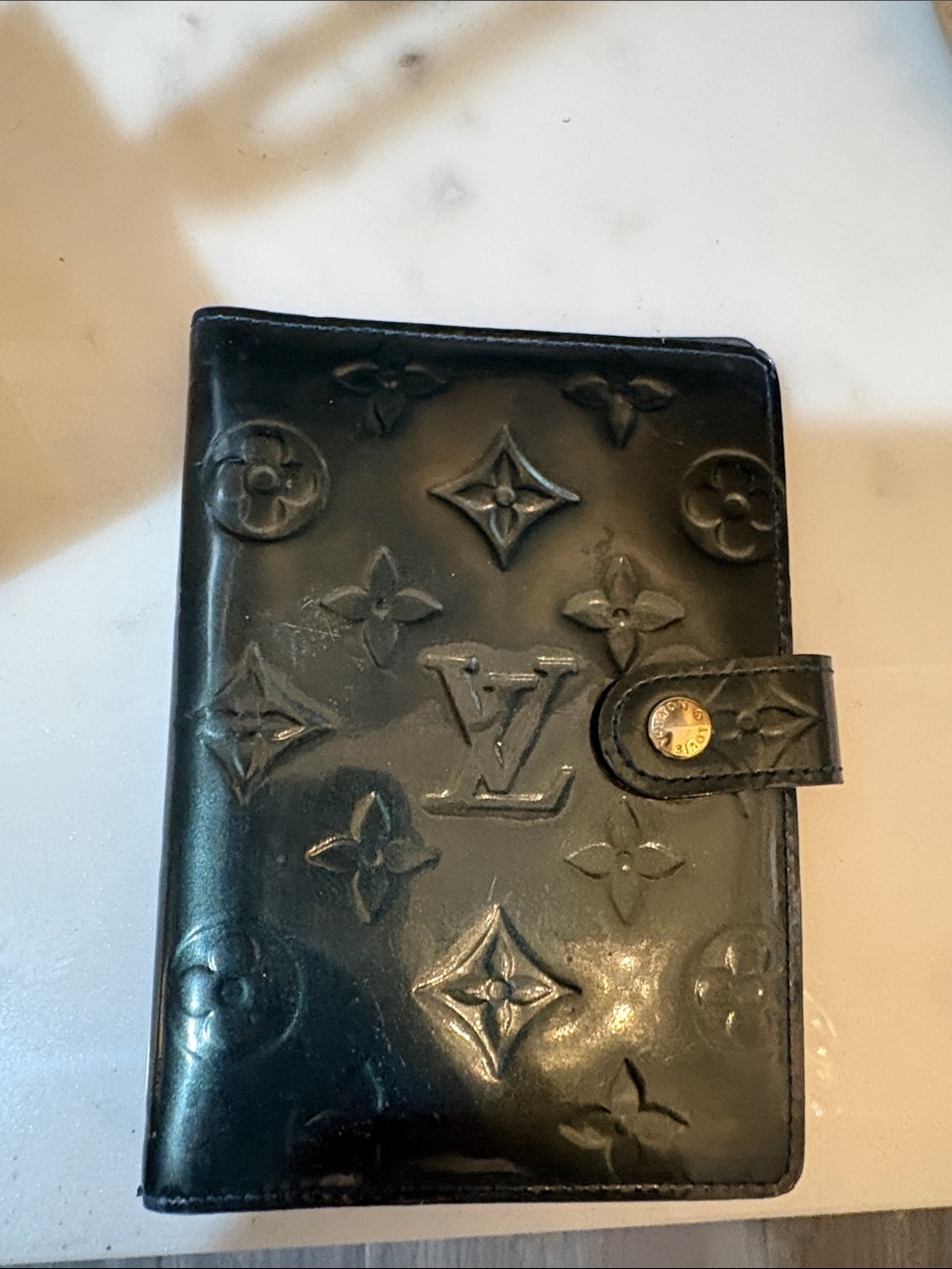 Authentic Louis Vuitton Emerald Green Monogram Vernis Leather Card & Agenda